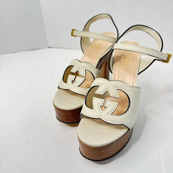Gucci interlocking G cut out Platform Leather Heels Size 38 - Picture 11 of 13